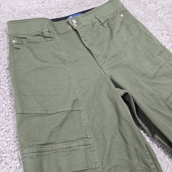 Democracy Pants Womens 14 Green Wide Leg Cargo‎ Crop Stretch Utility Minimalist - Picture 3 of 13